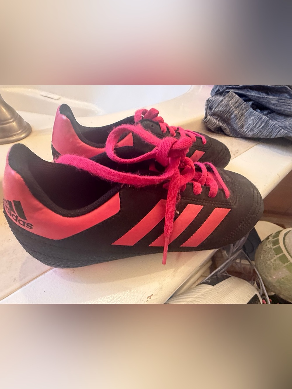 Black Athletic cleats w/Pink Stripes and Laces